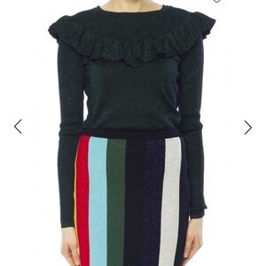 Diane Von Furstenberg green sparkle ruffle sweater